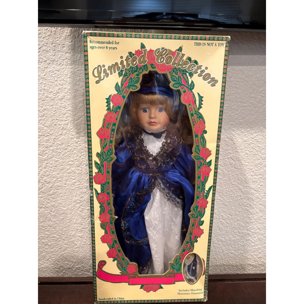 Limited Collection Porcelain Doll Blue Dress‎ Miniature Ornament Handcrafted